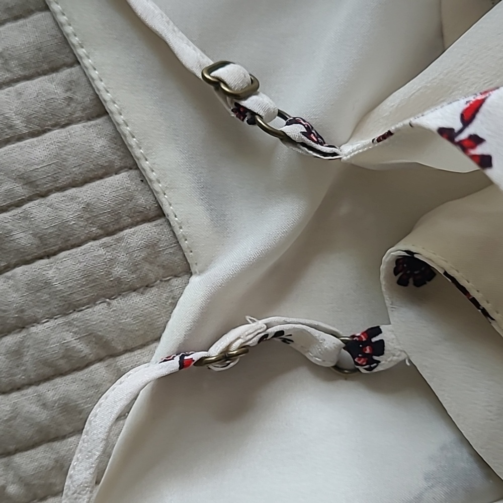 Madewell Silk Sandstar Dress Vinefloral Ivory Red Adjustable Strap Line Size 00 - Picture 3 of 6